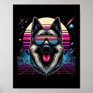 Cooler deutscher Schäferhund Dog Retrofuturismus A Poster