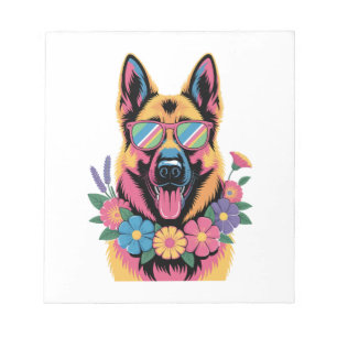 Cooler Deutscher Schäferhund in Neonbrille Notizblock