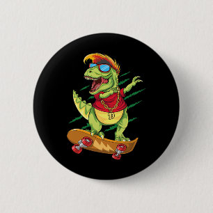 Cooler Dino Skateboarder T-Rex Dabbing Skater S Button