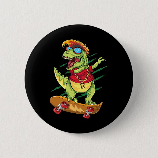 Cooler Dino Skateboarder T-Rex Dabbing Skater S Button (Vorderseite)