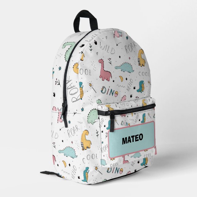 Cooler Dinosaur mit Namen Schule Bedruckter Rucksack (Rückseitige Ecke links)