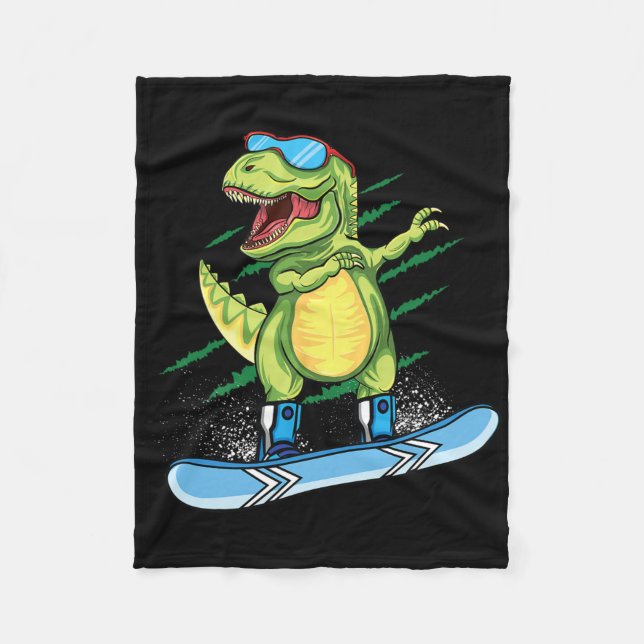 Cooler Dinosaur Snowboarden Skiing Dabbing T Rex S Fleecedecke (Vorderseite)