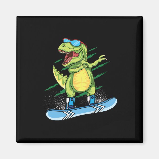 Cooler Dinosaur Snowboarden Skiing Dabbing T Rex S Magnet (Vorne)