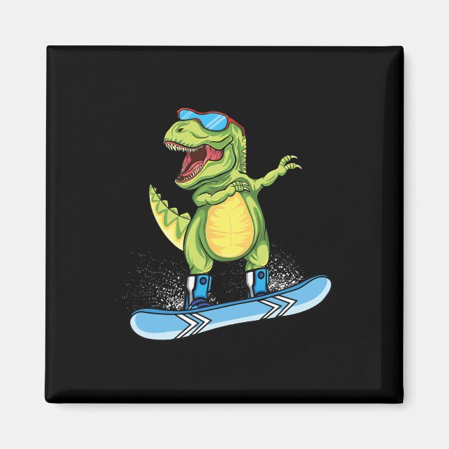 Cooler Dinosaur Snowboarden Skiing Dabbing T Rex S Magnet (Vorne)