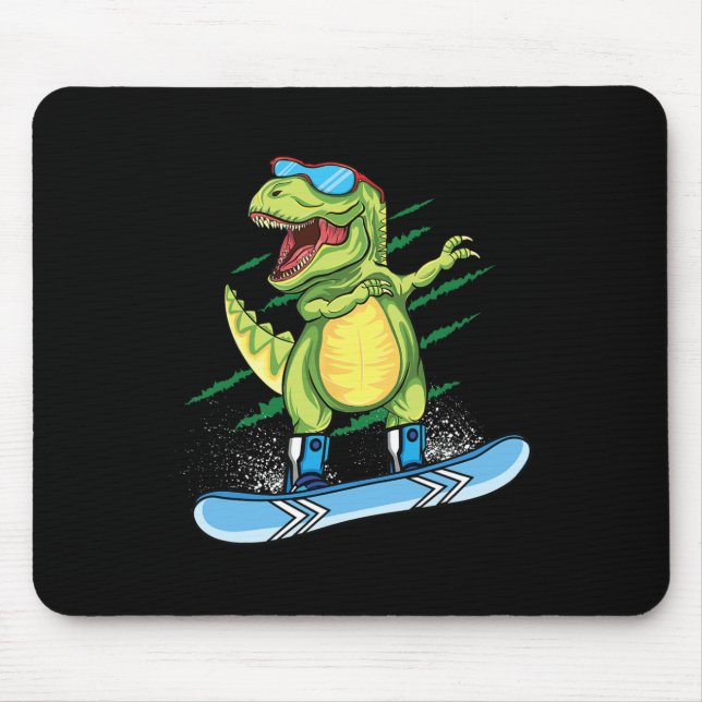 Cooler Dinosaur Snowboarden Skiing Dabbing T Rex S Mousepad (Vorne)