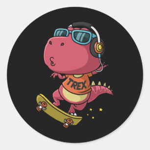 Cooler Dinosaurier beim Skateboard Runder Aufkleber