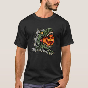 Cooler Dinosaurier Eat Pumpkin Happy Halloween Kin T-Shirt
