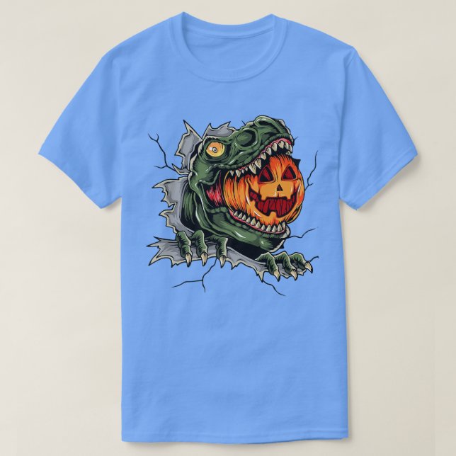 Cooler Dinosaurier Eat Pumpkin Happy Halloween Kin T-Shirt (Design vorne)