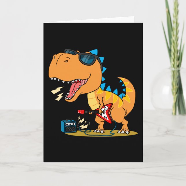 Cooler Dinosaurier mit Gitarre Karte (Vorderseite)