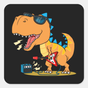 Cooler Dinosaurier mit Gitarre Quadratischer Aufkleber
