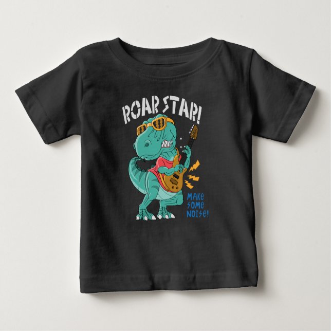 Cooler Dinosaurier-Rockstar Baby T-shirt (Vorderseite)
