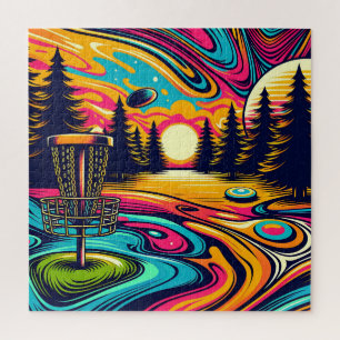 Cooler Disc-Golf-Parcours bei Sonnenuntergang Puzzle