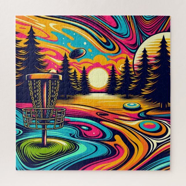 Cooler Disc-Golf-Parcours bei Sonnenuntergang Puzzle (Vertikal)
