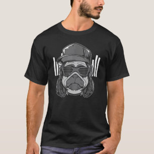 Cooler Dj Mops-Hund Sonnenbrille 80 Discjockey T-Shirt