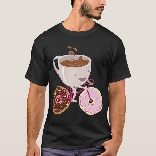 Cooler Donut Kaffee Fahrrad Handgezogene Premium T-Shirt (Vorderseite)