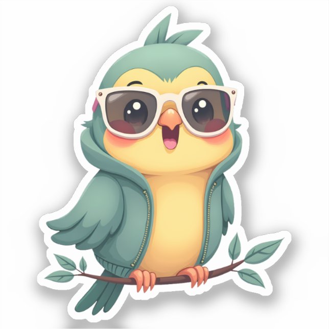Cooler Dschungel | Tropical Kawaii Bird Aufkleber (Vorderseite)