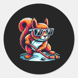 Cooler Eichhörnchen-Eishockeyspieler-Sonnenbrille Runder Aufkleber