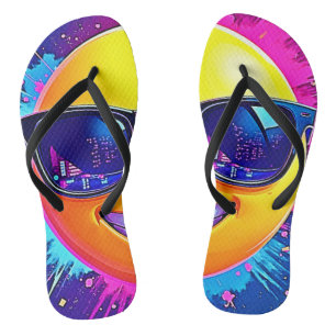 Cooler 😎 Emoji Splash Spaß Flip Flops