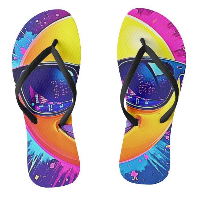 Cooler 😎 Emoji Splash Spaß Flip Flops (Fußbett)