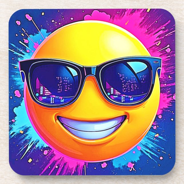Cooler 😎 Emoji Splash Spaß Getränkeuntersetzer (Vorderseite)