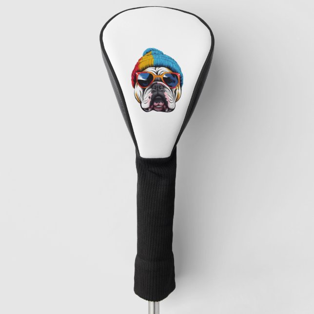 Cooler englischer Bulldog mit einem Beanie-Hut Golf Headcover (Vorderseite)