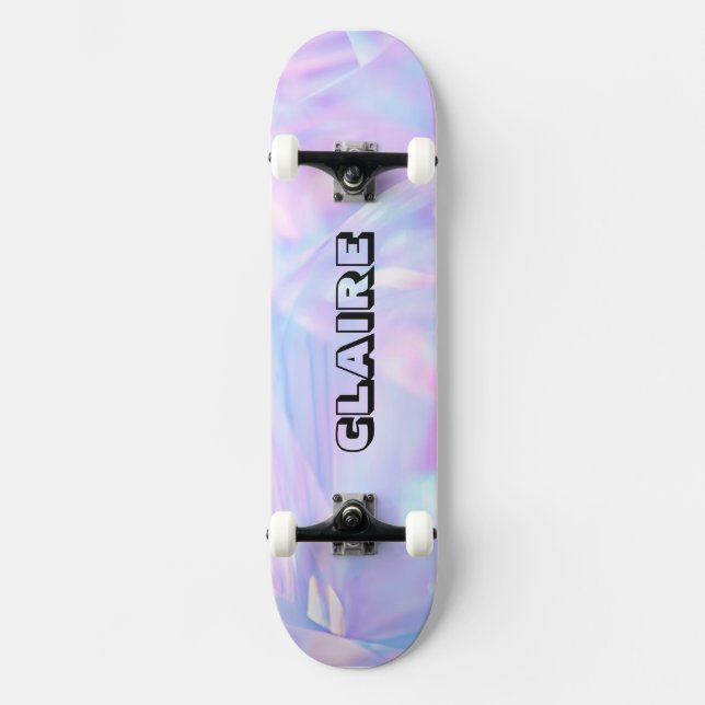 Cooler Entwurfsname Auflistbare Lila Holografisch Skateboard (Vorderseite)