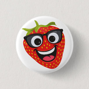 Cooler Erdbeer-Charakter – Lustige Kawaii-Fruchtku Button