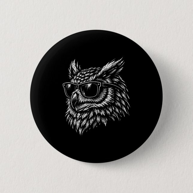 Cooler Eulenvogel mit Sonnenbrille Vintage-Tinte R Button (Vorderseite)