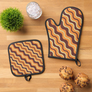 Cooler Fall Saisonale Wavy Line Küche Ofenhandschuh & Topflappen-Set