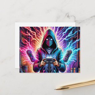 Cooler farbenfroher Gamer-Junge  Postkarte