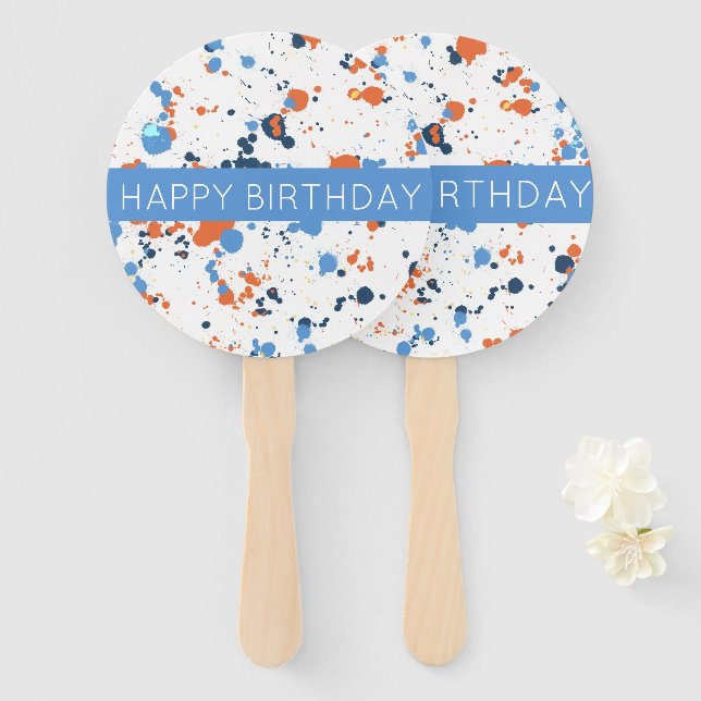 Cooler farbenfroher Paint Spritzer Happy Birthday Fächer (Vorne und Hinten)