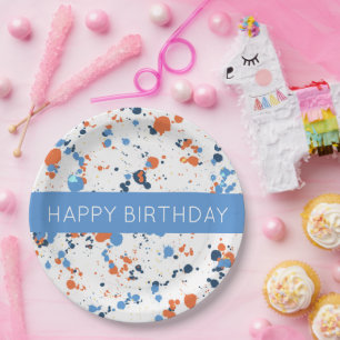 Cooler farbenfroher Paint Spritzer Happy Birthday Pappteller