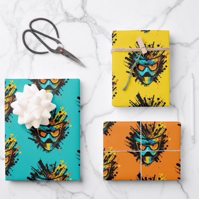 Cooler farbiger Paintball-Maske Blast-Spritzer Geschenkpapier Set (Vorderseite)
