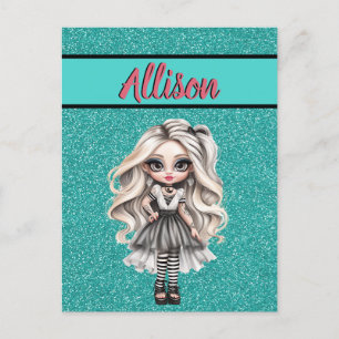 Cooler Fashion Girl Türkis Glitzer Personalisiert Postkarte