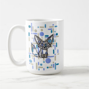 Cooler Fennek-Fuchs mit Sonnenbrille Blaue geometr Kaffeetasse