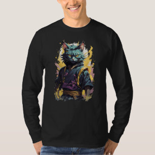 Cooler Feuer-Splash Grauer Ninja-Katzen-Krieger T-Shirt