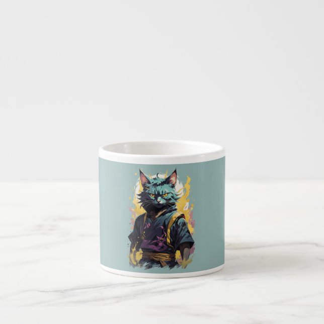 Cooler Feuerschlag Grau Ninja Katzenkämpfer Espressotasse (Vorderseite)