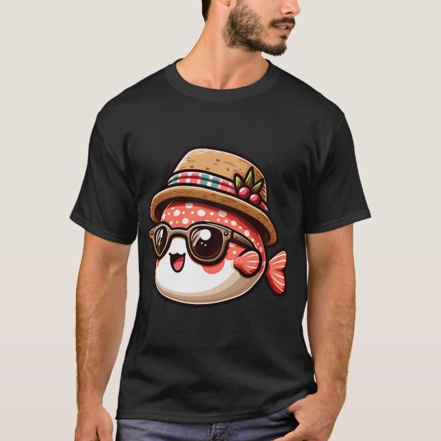 Cooler Fisch mit Hut T-Shirt (Vorderseite)