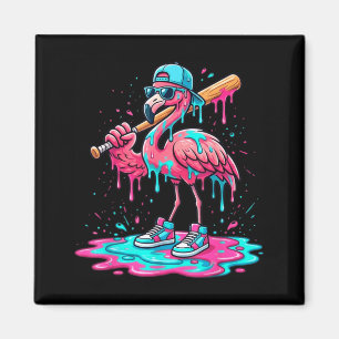 Cooler Flamingo Baseball Eis Drip lustiger Sport Magnet
