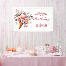 Cooler floraler Happy Birthday Ice Cream Party Banner