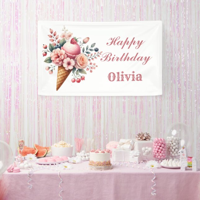 Cooler floraler Happy Birthday Ice Cream Party Banner (Party)