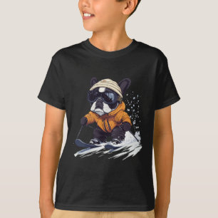 Cooler Französischer Bulldogge Skifahren Winter Lu T-Shirt