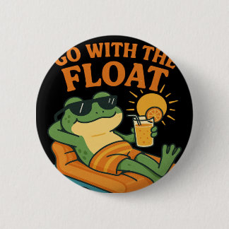  Cooler Frosch entspannt auf Floß mit Getränk Button