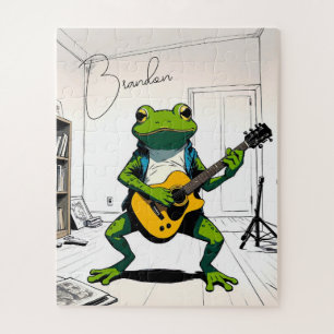 Cooler Frosch Gitarre spielen im Schlafzimmer Stud Puzzle