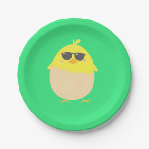 Cooler, funkelnder Ostergelber Küken Pappteller
