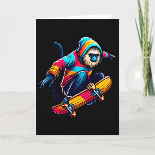 Cooler funky Tamarin-Affe Skateboard fahren Illust Karte