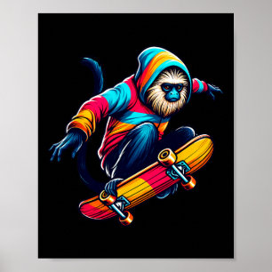 Cooler funky Tamarin-Affe Skateboard fahren Illust Poster
