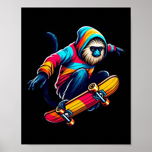 Cooler funky Tamarin-Affe Skateboard fahren Illust Poster (Vorne)