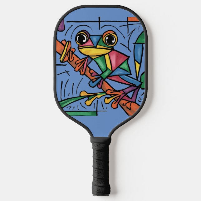 Cooler Funny Colorful Tree Frog Abstrakt Pickleball Schläger (Vorderseite)