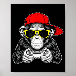 Cooler Gamer-Affe mit Controller Lustiges Gaming-V Poster